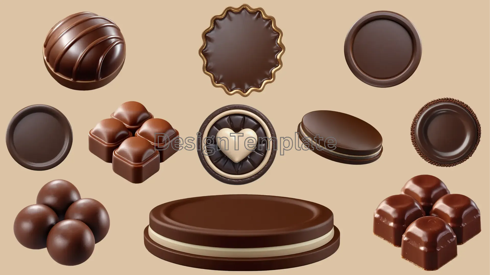 Collection of Multi Shaped Chocolate 3D Elements